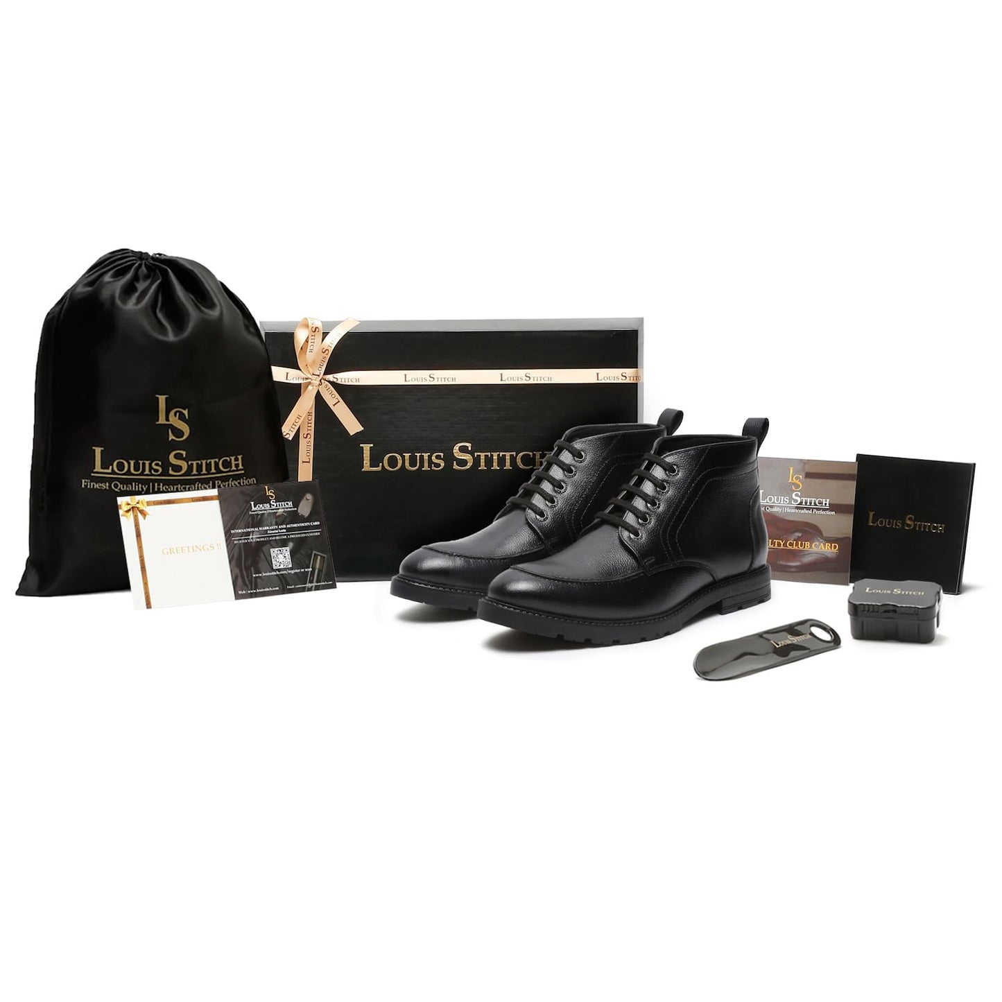 LOUIS STITCH Chukka Boot for Men | Handcrafted | High Ankle Leather Boots | Hiking and Biking Boot | Lace Up Style Mens Formal Boot Size-UK09 Black (BT-WBNDCKVS)