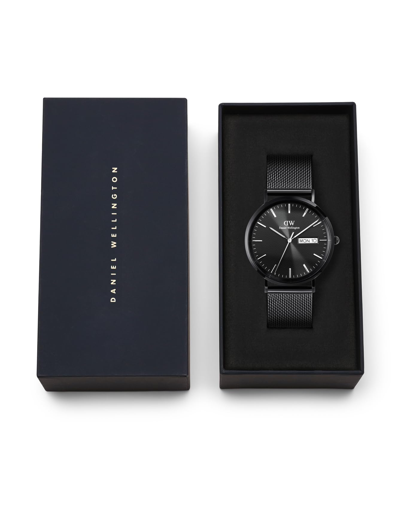 Daniel Wellington Classic Extension Analogue Watch for Man with Black Round Dial & Black Stainless Steel Bracelet Band Water Resistant Men's Wrist Watches - DW00100831K