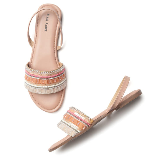 Marc Loire Women's Pair of Embellished Fashion Flat Sandals (Nude, numeric_7)
