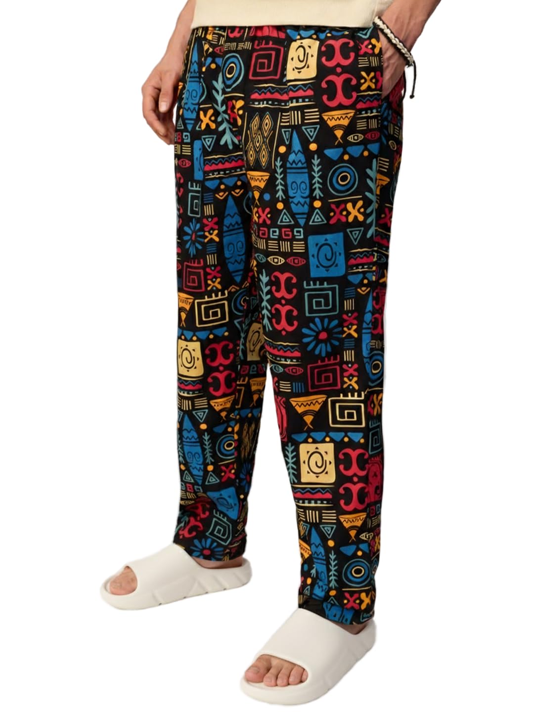 The Souled Store Tribal Tales Men and Boys Drawstring Waist Black All-Over Print Cotton Relaxed Fit Lightweight Everyday Lounge Pyjamas