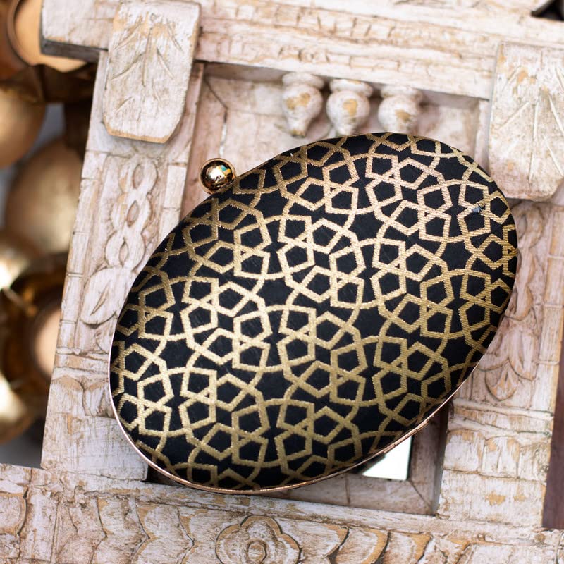 Artklim Elegant Black Golden Oval Clutch