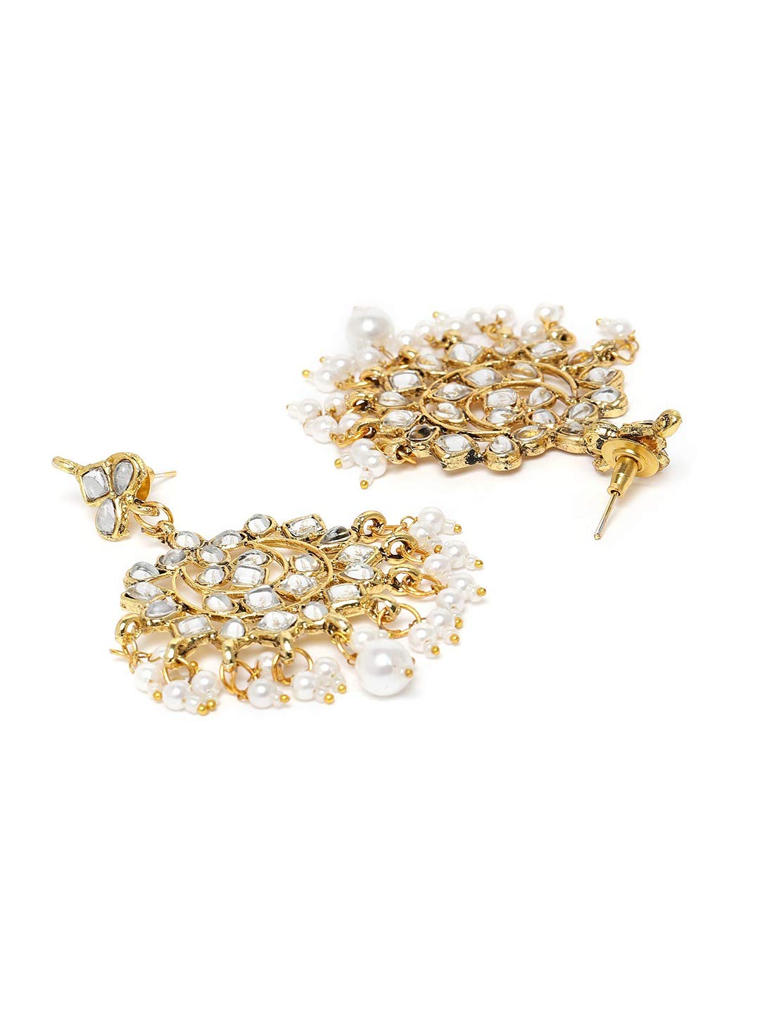 ZAVERI PEARLS Antique Gold Tone Long Kundan & Pearls Bridal Necklace, Earring & Maangtikka Set For Women-ZPFK9802