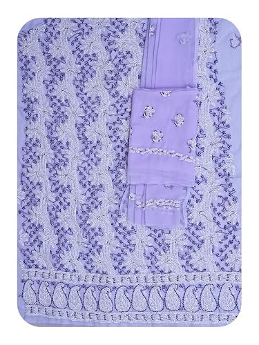 Ada Hand Embroidered Chikankari Georgette Dress Material for Women Lavender