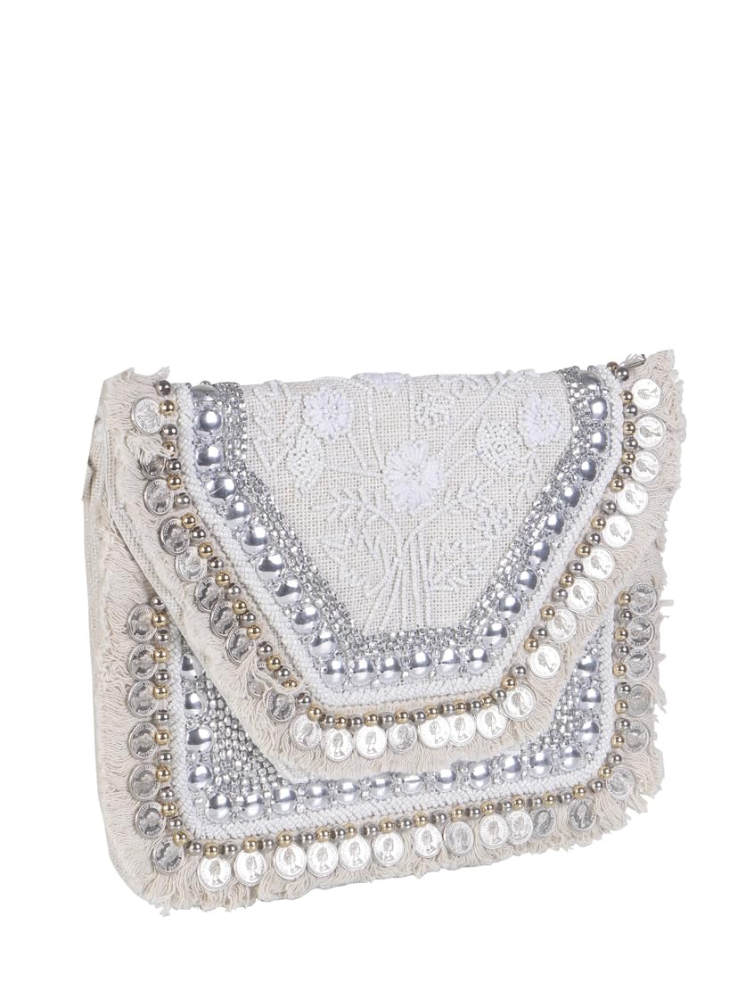 SWISNI White white banjara boho bag II Women's Traditional Designer Clutch For Women & Girls II Banjara Boho bag