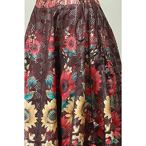 BIBA WOMEN PRINTED FLARED SALWAR KURTA DUPATTA(SKDASSORTED8199_CHOCO BROWN_38)