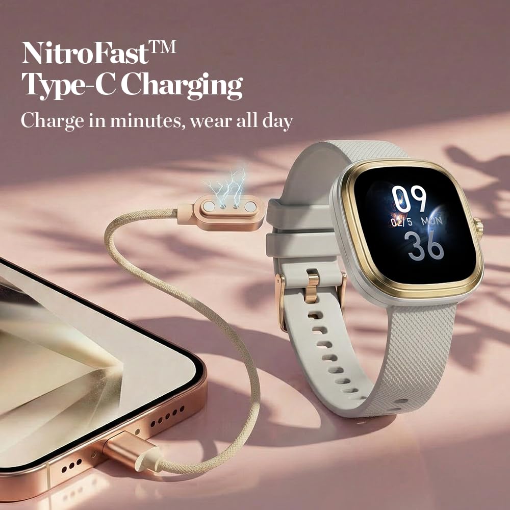 Fastrack Ryz Smart Watch for Women, 1.72” Super Ultra VU Display,Dynamic 60Hz Refresh Rate,AI Voice,Functional Crown,1ATM,BT Calling,HRM,SpO2 & Multiple Menu Styles,24/7 Health Suite - Ivory White