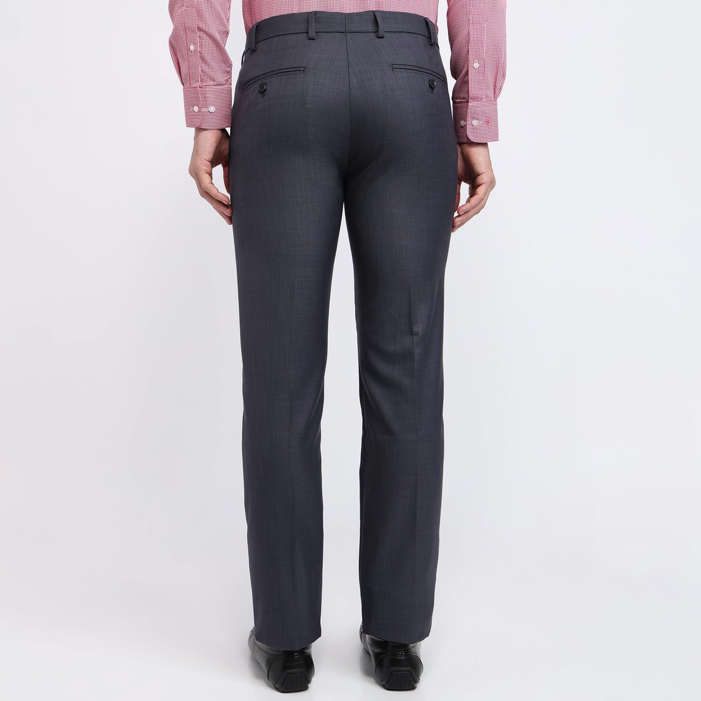 Park Avenue Men Slim Fit Solid Pattern Poly Viscose Blend Flat Front Formal Trouser Dark Blue