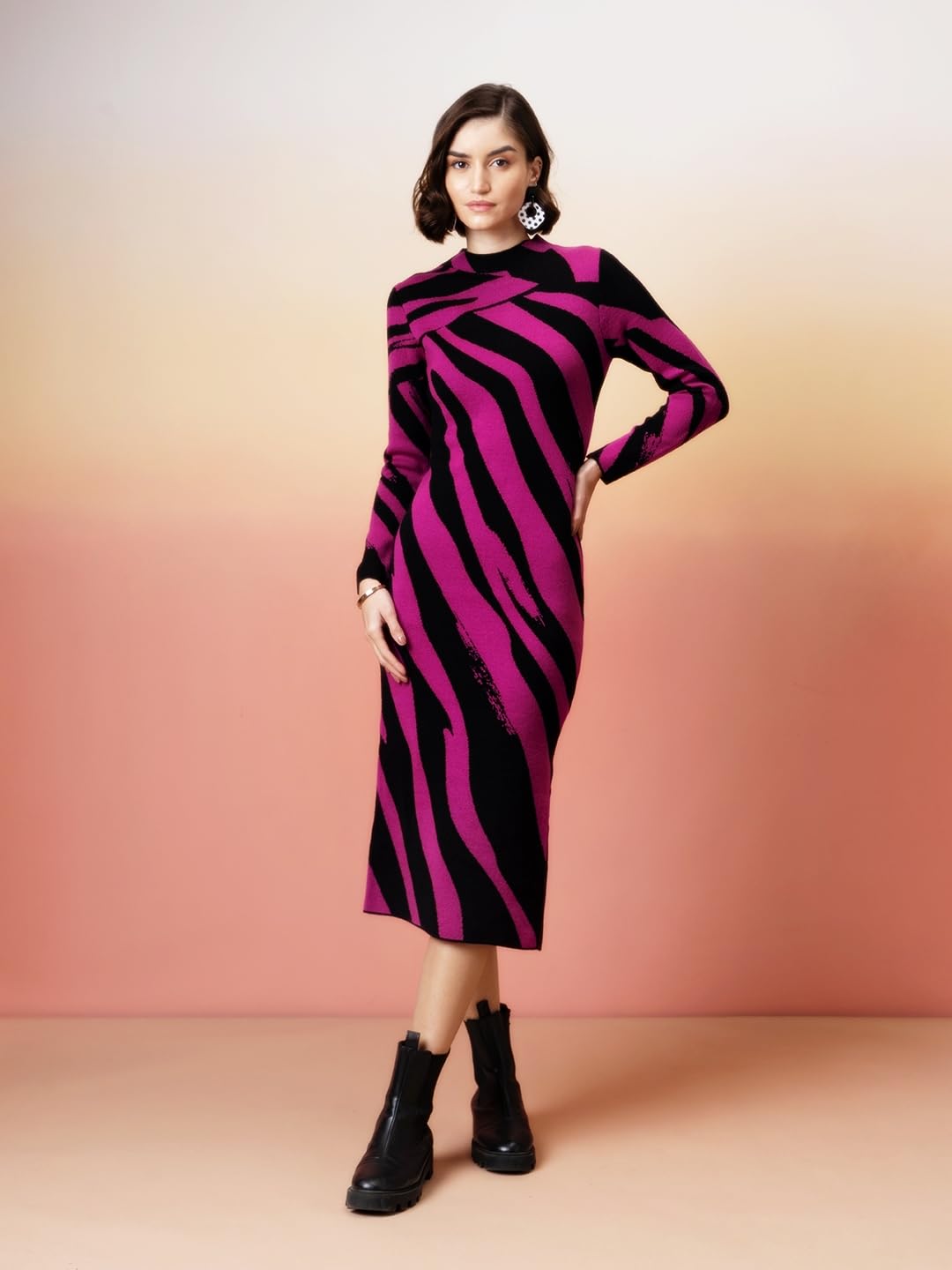 Madame Tara Sutaria Pink-Black Knitted Dress 3XL