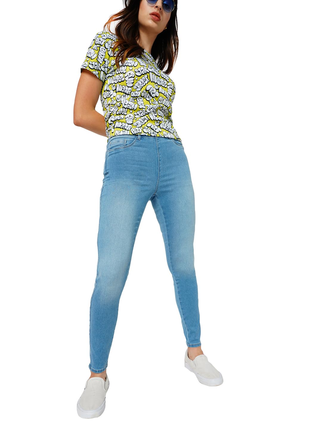 ONLY Women Solid Cotton Blend Super Skinny Fit High Rise Stretchable Blue Jeggings