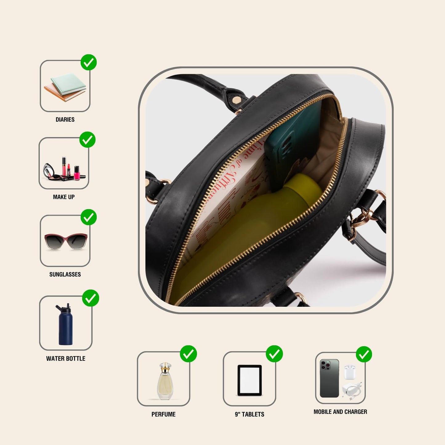 The Gusto Womens Vegan Leather Bowler Sling Bag|Ladies Stylish Cross Body Sling Bag- Black