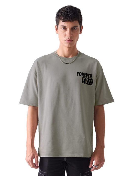 The Souled Store Official Joker: Forever Evil Men and Boys Oversized fit Graphic Printed Half Sleeve Cotton Grey Color Oversized T-Shirts