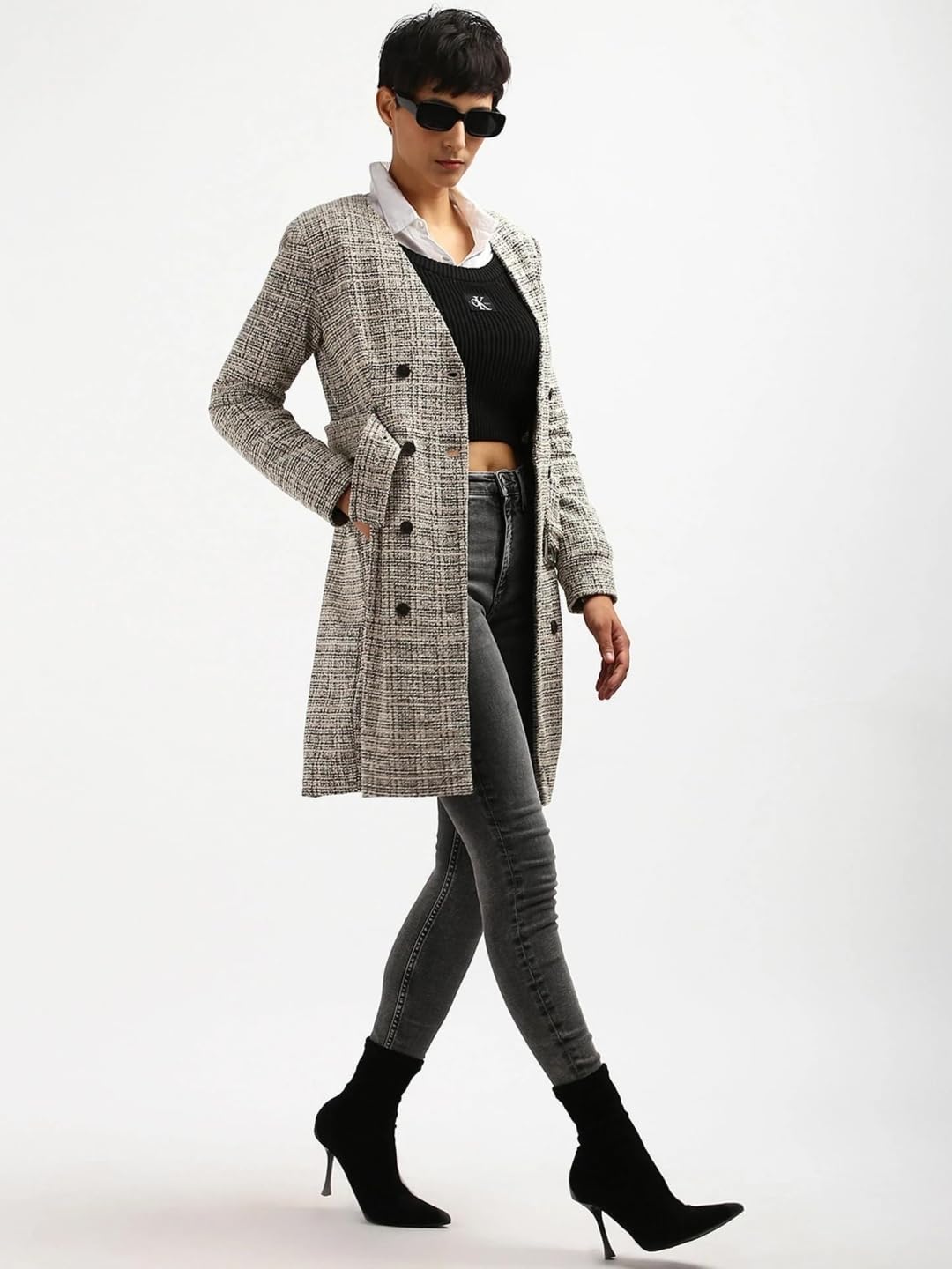 Calvin Klein Jeans Bodycon Polyester V-Neck Double-Breasted Coat