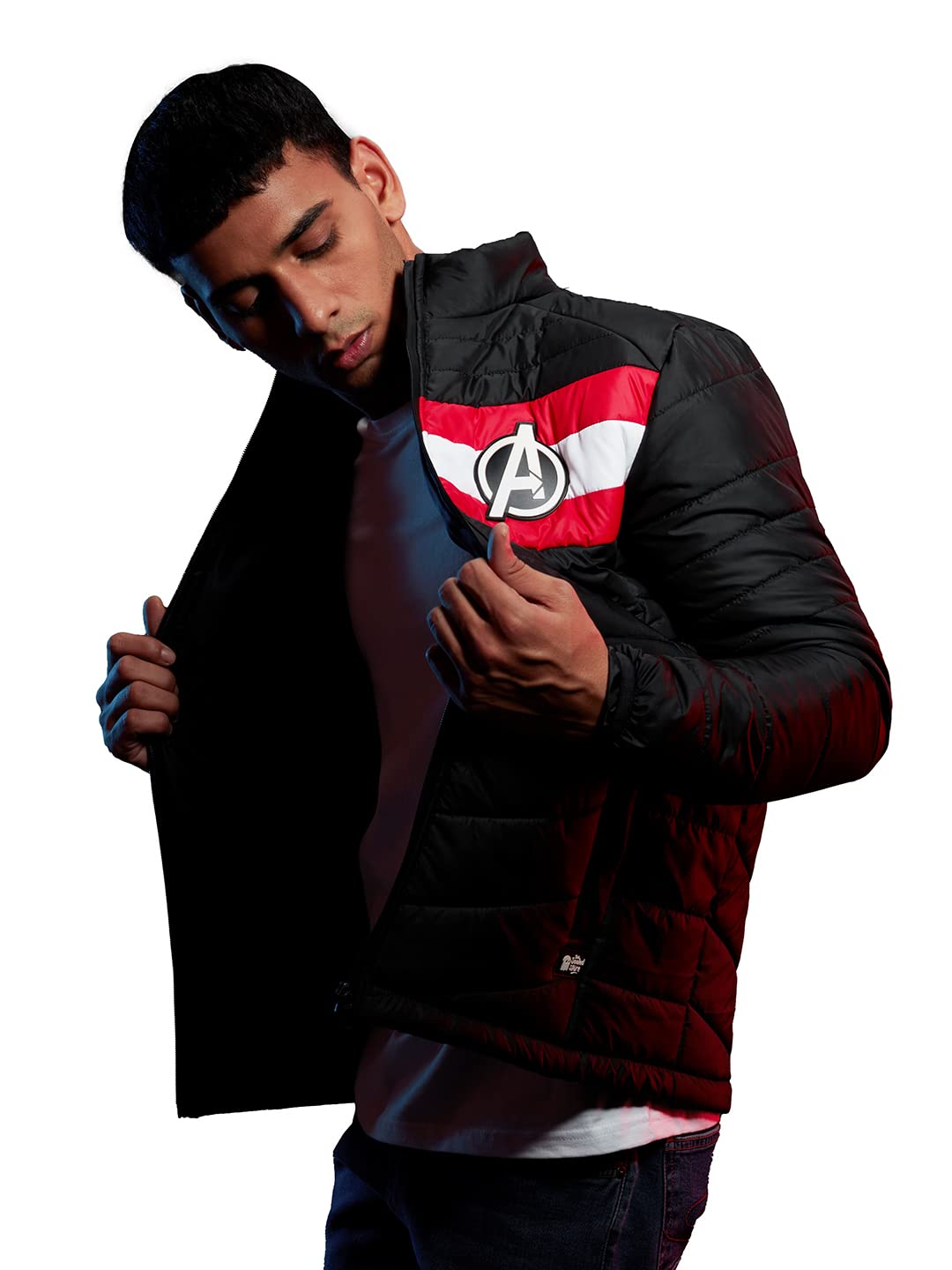 The Souled Store Mens & Boys 100% Cotton Official AvengersLogo Black Printed Puffer Jackets (Medium)