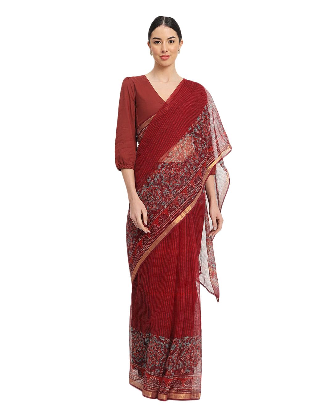 Thevasa Auspicious Red Kota Doria Saree for Women