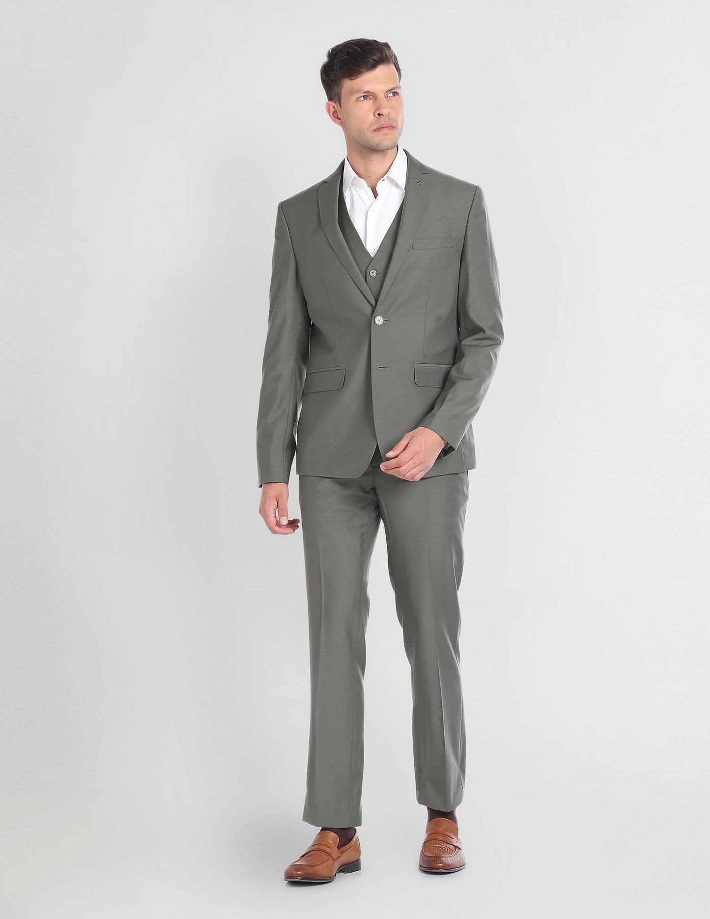 Arrow Men's Wool Single Breasted Business Suit Pants Set (ARAGSU5570_Olive