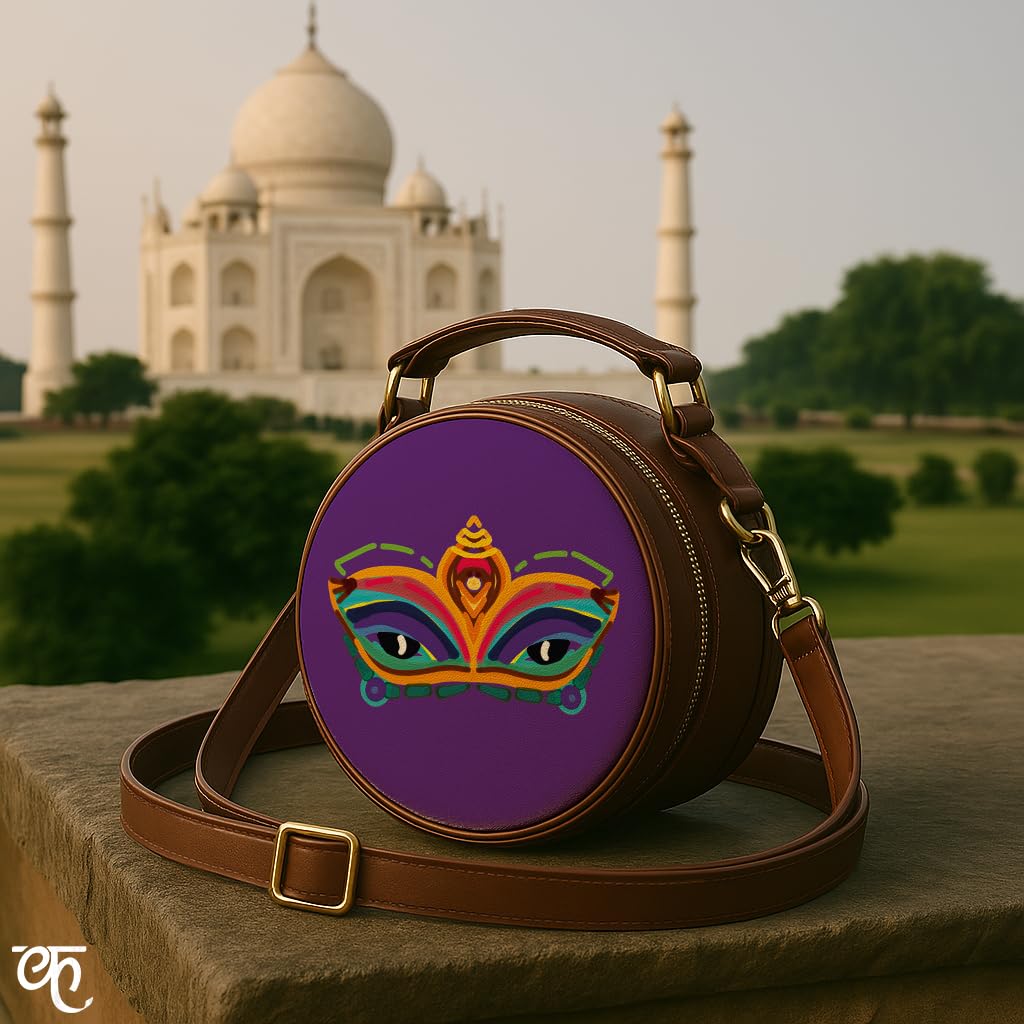 Kalankit Round Sling For Women | Girls Crossbody Bags | Side Bags With Adjustable Strap | Travel Box Sling Bags | Ultimate Eyes