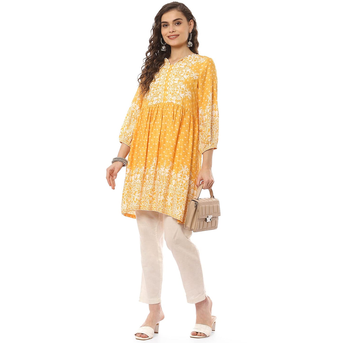 BIBA Women Printed Mix and Match(SCHIFFLI18200_Yellow_38)