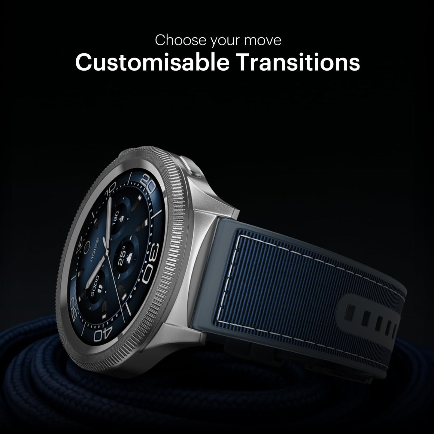 Noise Newly Launched Halo 2 Smart Watch 1st Ever Functional Rotating Dial (Axe-Cut Bezel), 1.43" AMOLED, Stainless Steel Build, Custom Transition Effects, BT Calling, Health Suite (Midnight Alloy)