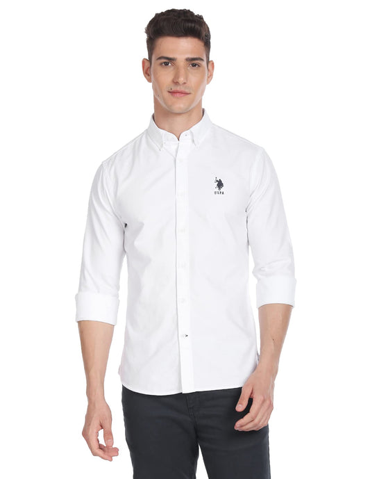 U.S. POLO ASSN. Mens Solid Fs Slim Fit Shirts (Usshtfx0104_White_M)