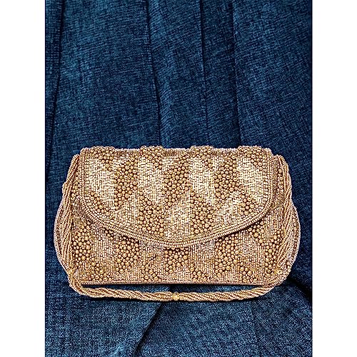 Peora Gold Clutch Purses for Women Handmade Evening Sling Handbag Stylish Bridal Fashion Clutch Bag for Girls (C158G)