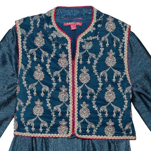 Biba Girl's Teal Polyester Blend Anarkali Suit Set