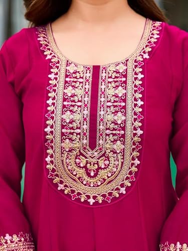 AVYUKTHA | Women Ethnic Motifs Embroidered Panelled Kurta with Trors & With Dupatta | Pink | Size- S