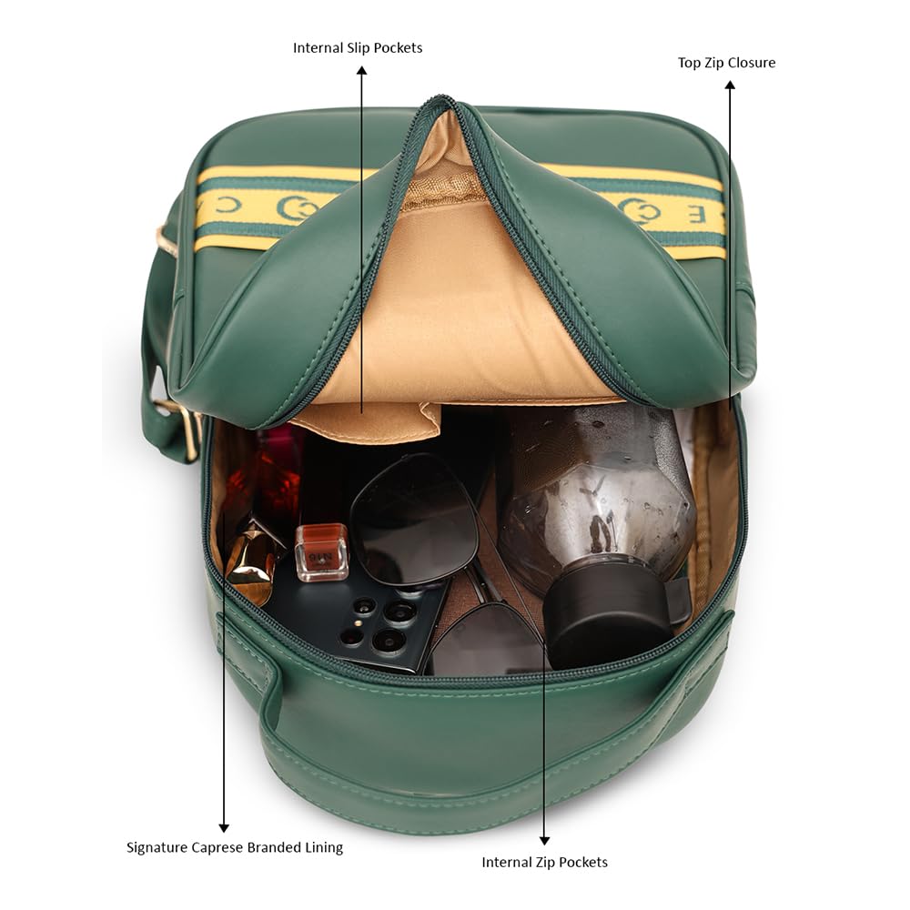 Caprese Trinity Fashion Backpack Medium Dark Green Solid Women's Bag