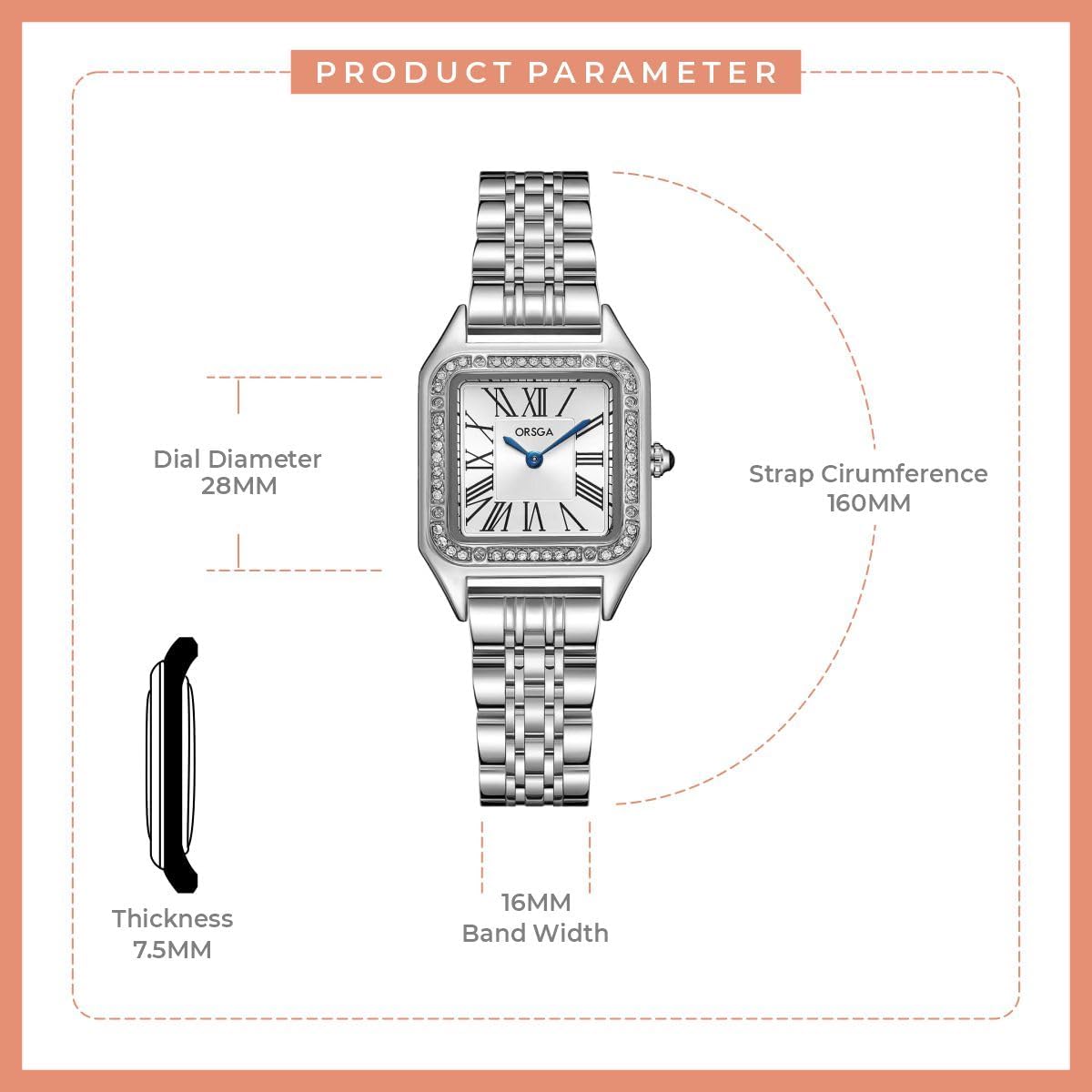 ORSGA Women Watches Cadence Watch for Women - Stylish Silver Latest Stylish & Unique Diamond Square Watch for Women&Girls, Analog Wrist Ladies Watch