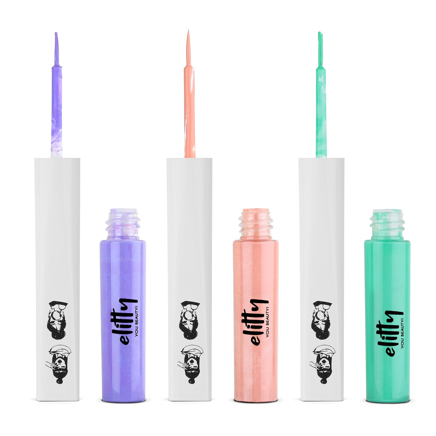 Elitty Pastel Pop Eyeliner Combo (Lilac Purple, Peach & Cyan Green) | Long Lasting |Waterproof | Smudge proof| Infused with Vit E| Intense Finish | Vegan & Cruelty Free -4 ml each