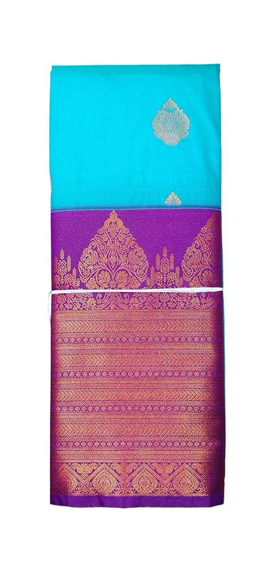 VFCollections Women's Kanchipuram Silk Saree with Rich Royal Golden Zari and Traditional Border – With Blouse (VFC684-2)