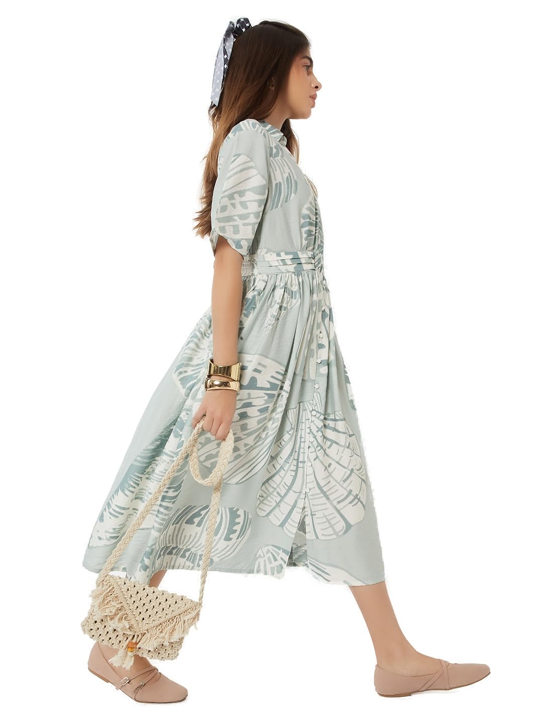 Max Women Printed A-Line Dress(Green_L)