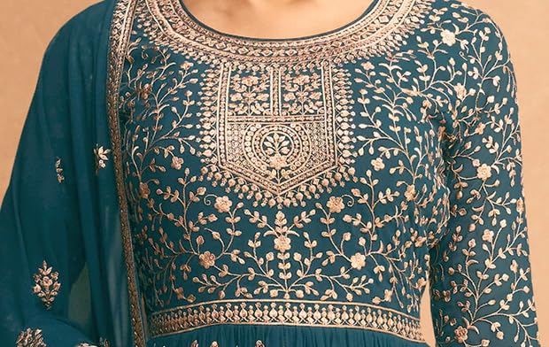 RUDRAPRAYAG Georgette And Santoon Anarkali Gown for Women Wedding | Semi Stitched Maxi Anarkali Gown for Women | Gown in Clothing & Accessories