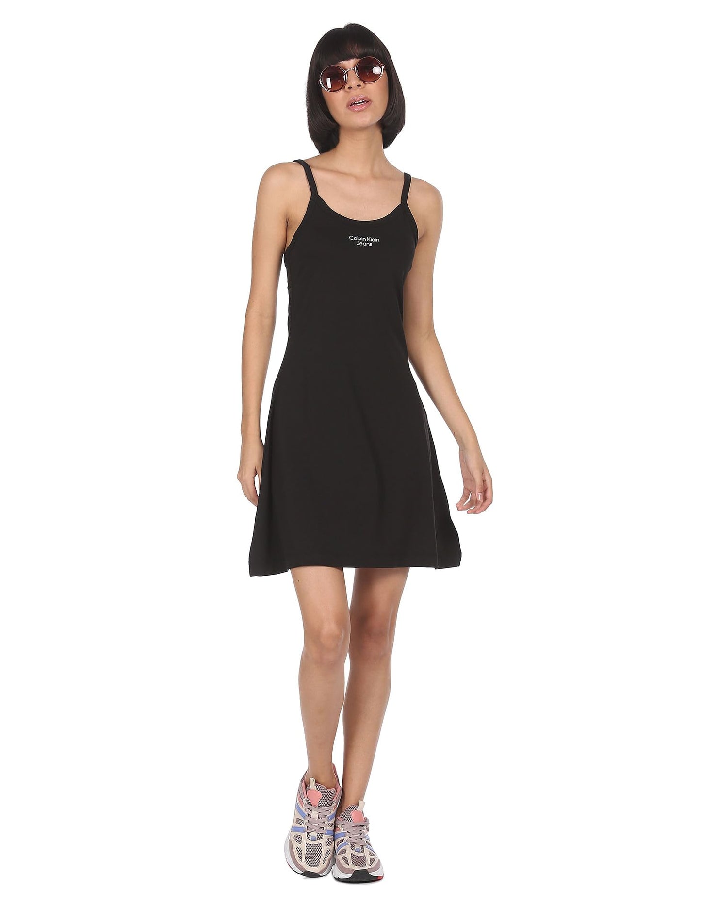 Calvin Klein Women's Cotton A-Line Above The Knee Dress (J20J219643BEH_Black_S)