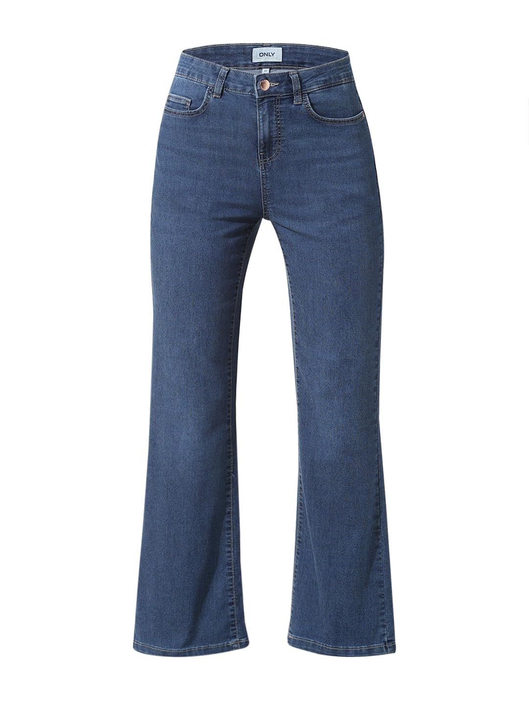 ONLY Women Solid Blue Cotton Flared Mid Rise Jeans