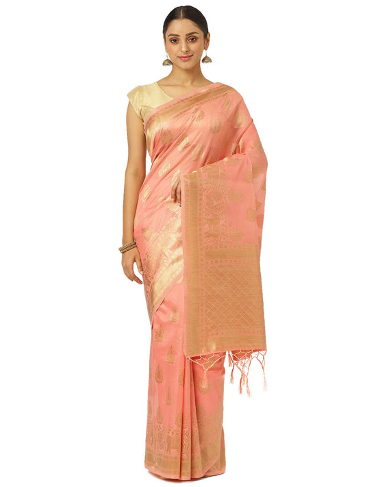 KARAGIRI Womens Maheshwari Silk Pink Saree With Blouse Piece