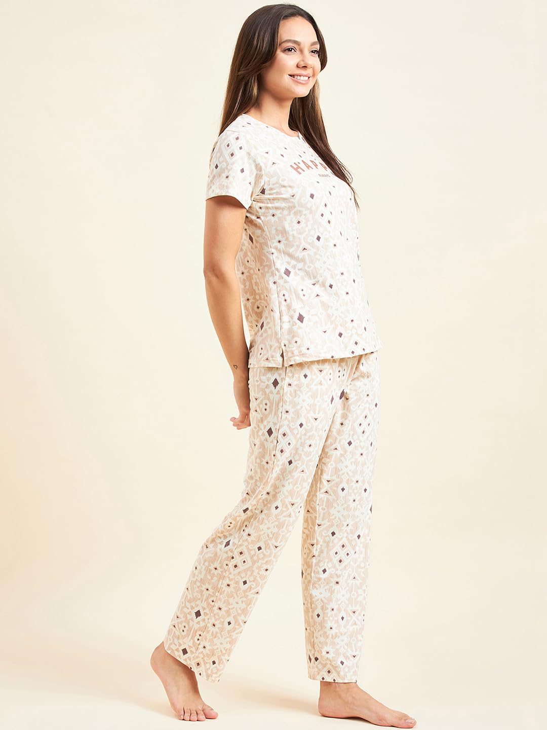 Sweet Dreams Women's Cotton Blend Geometric Pajama Set Pack of 2 (2001AXCO Butter XL)