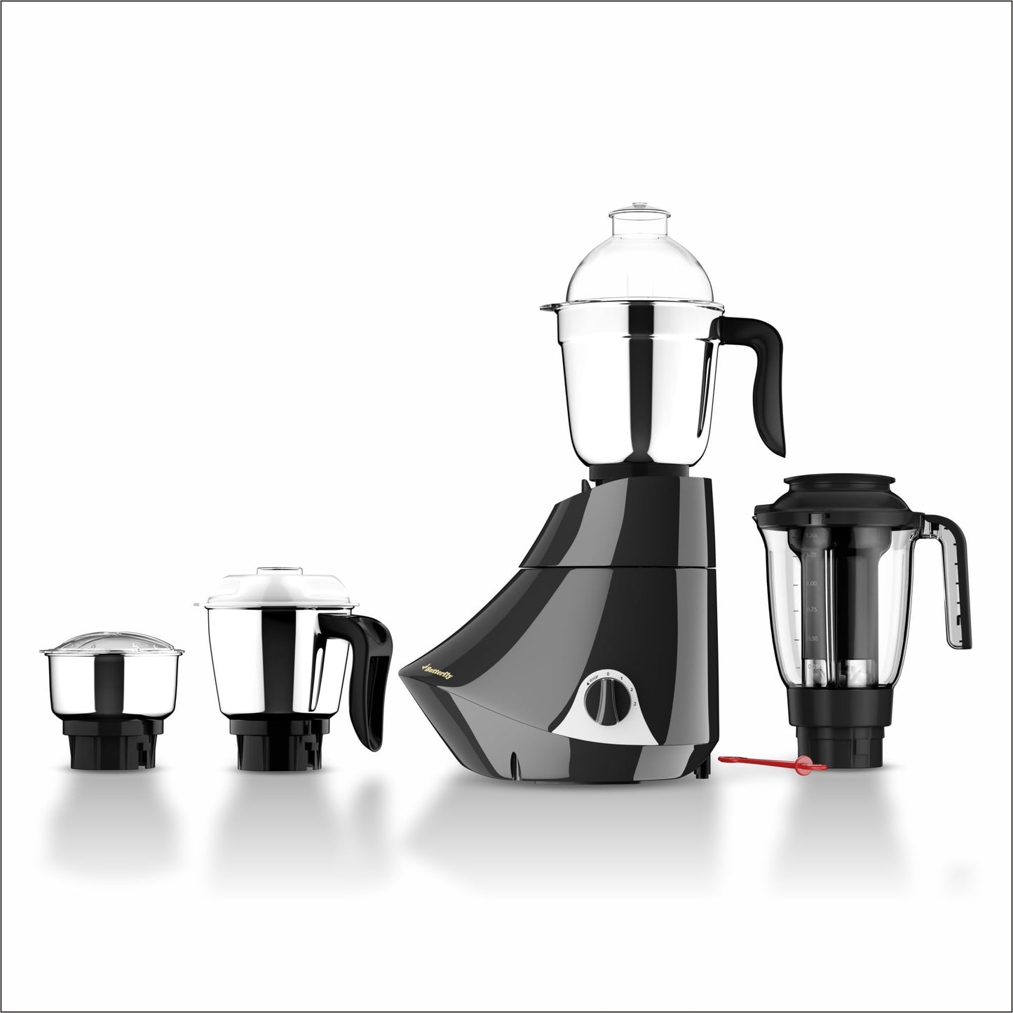 Butterfly Smart 750 Watts Mixer Grinder with 4 Jars | 3 Stainless Steel Jars & 1 Juicer | ABS Body | Heavy Duty Motor | 2 Years Manufacturer's Warranty | Grey