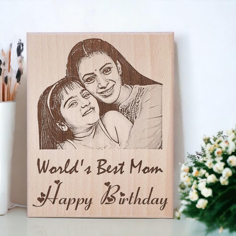 GFTBX World’s Best Mom Customized Engraved Photo Frame for Mother Birthday (5x4 Inches, Wood), Tabletop Rectangular