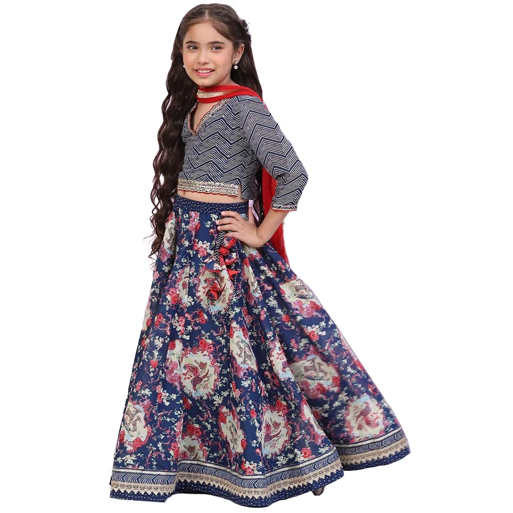 BIBA Girl's Viscose Readymade Printed Relaxed Lehenga Set (Kw4817_Navy Blue_15)