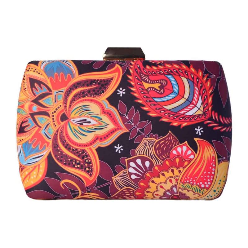Multicolor Leaves And Flower Printed Clutch