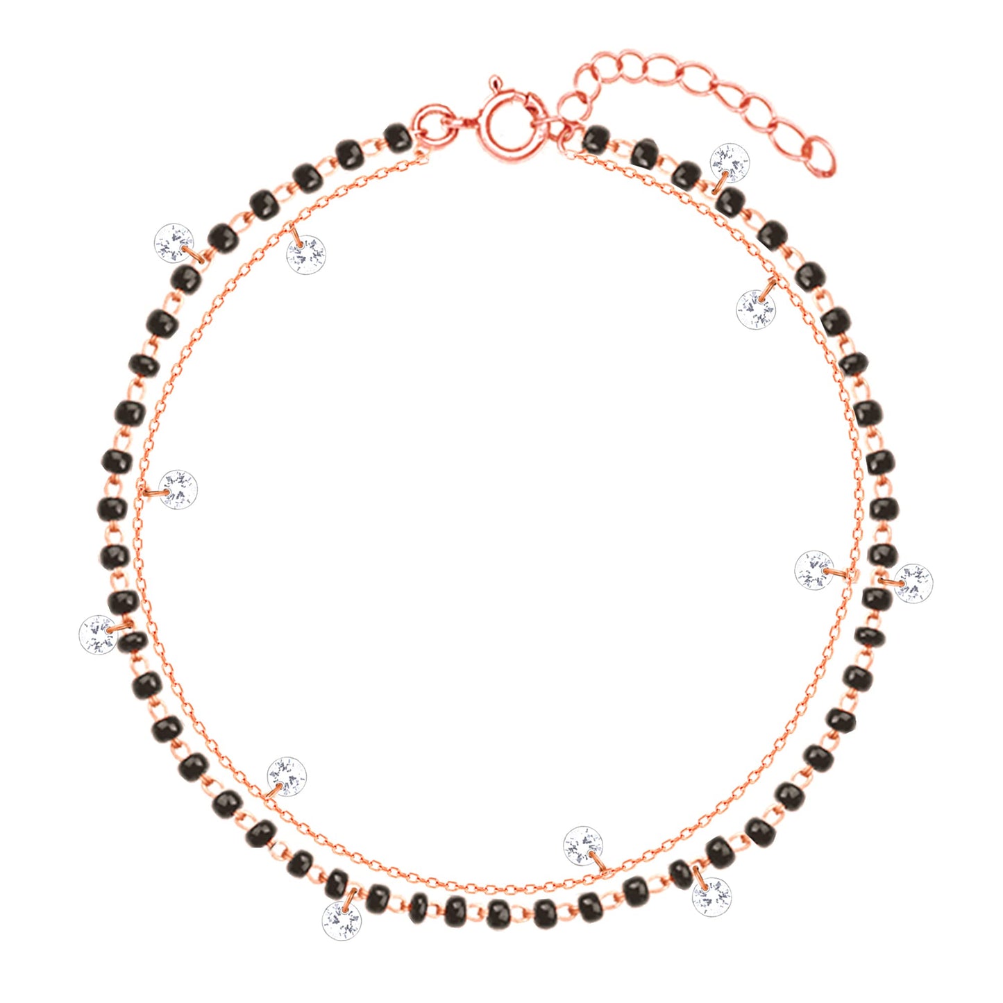 GIVA 925 Silver Rose Gold Dazzling Zircons Layered Mangalsutra Bracelet, Adjustable | Gifts for Women and Girls | With Certificate of Authenticity and 925 Stamp | 6 Months Warranty*