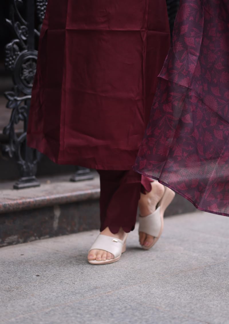24 Carat Suit Women's Roman Silk Stitched Plain Salwar Suit Chudidar Dress Material (2CKPD53_Maroon_M)