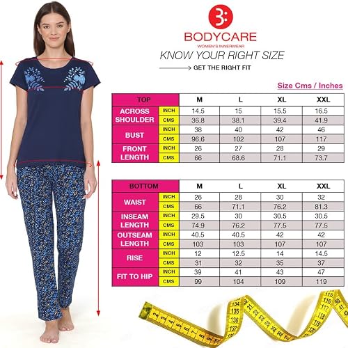 BODYCARE Womens Modal Spandex Printed Tshirt & Pyjama Set BSLS14006-XXL