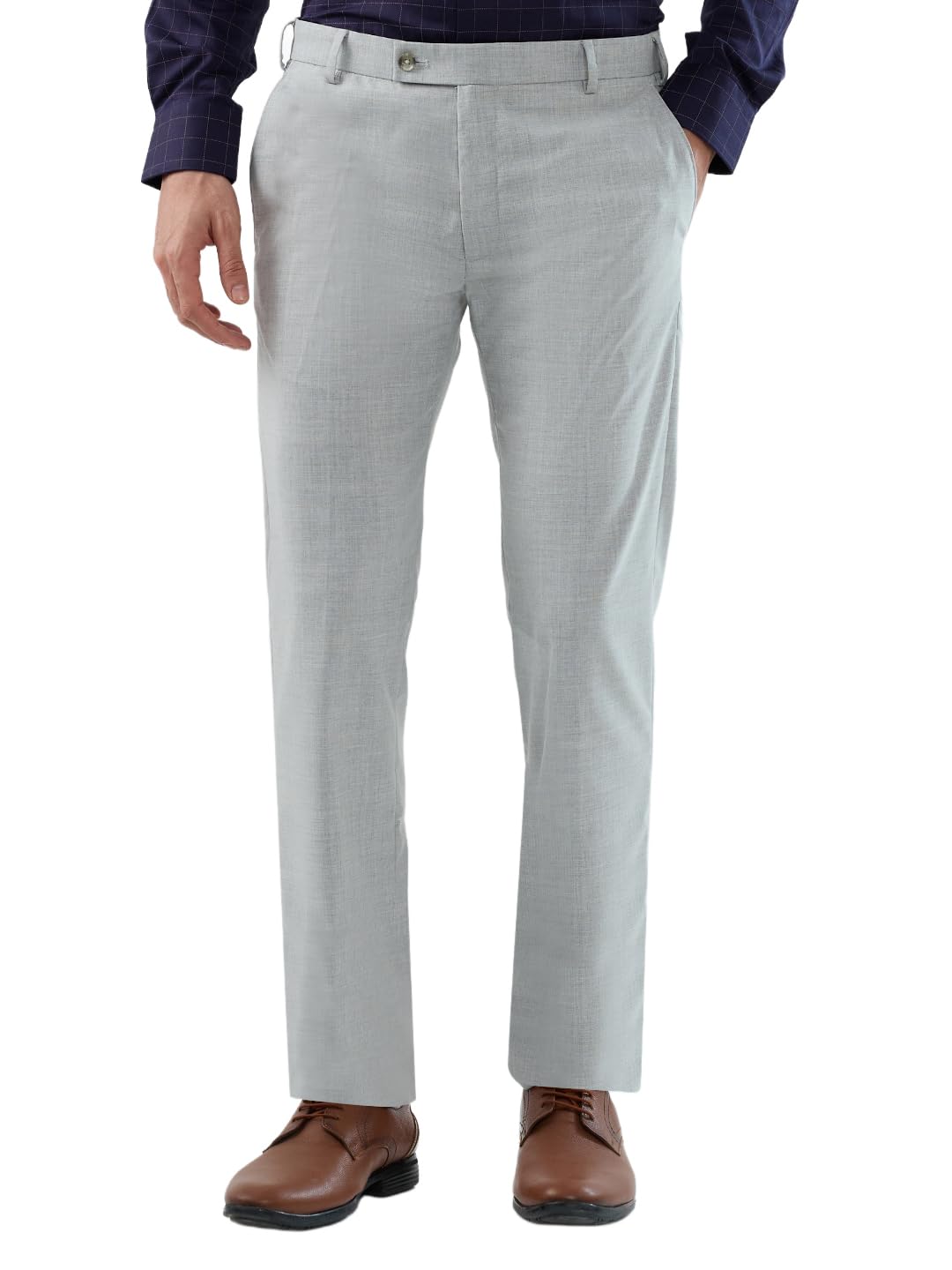 Park Avenue Men Slim Fit Solid Pattern Polyester Blend Flat Front Formal Trouser Light Grey