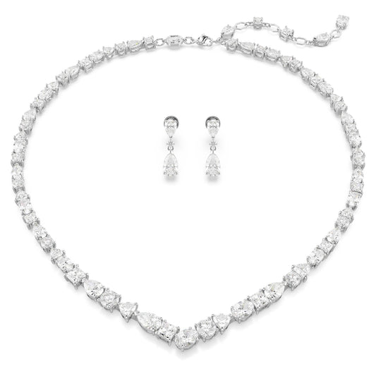 Swarovski Necklace and Earrings Mesmera set, Mixed cuts, White, Rhodium plated