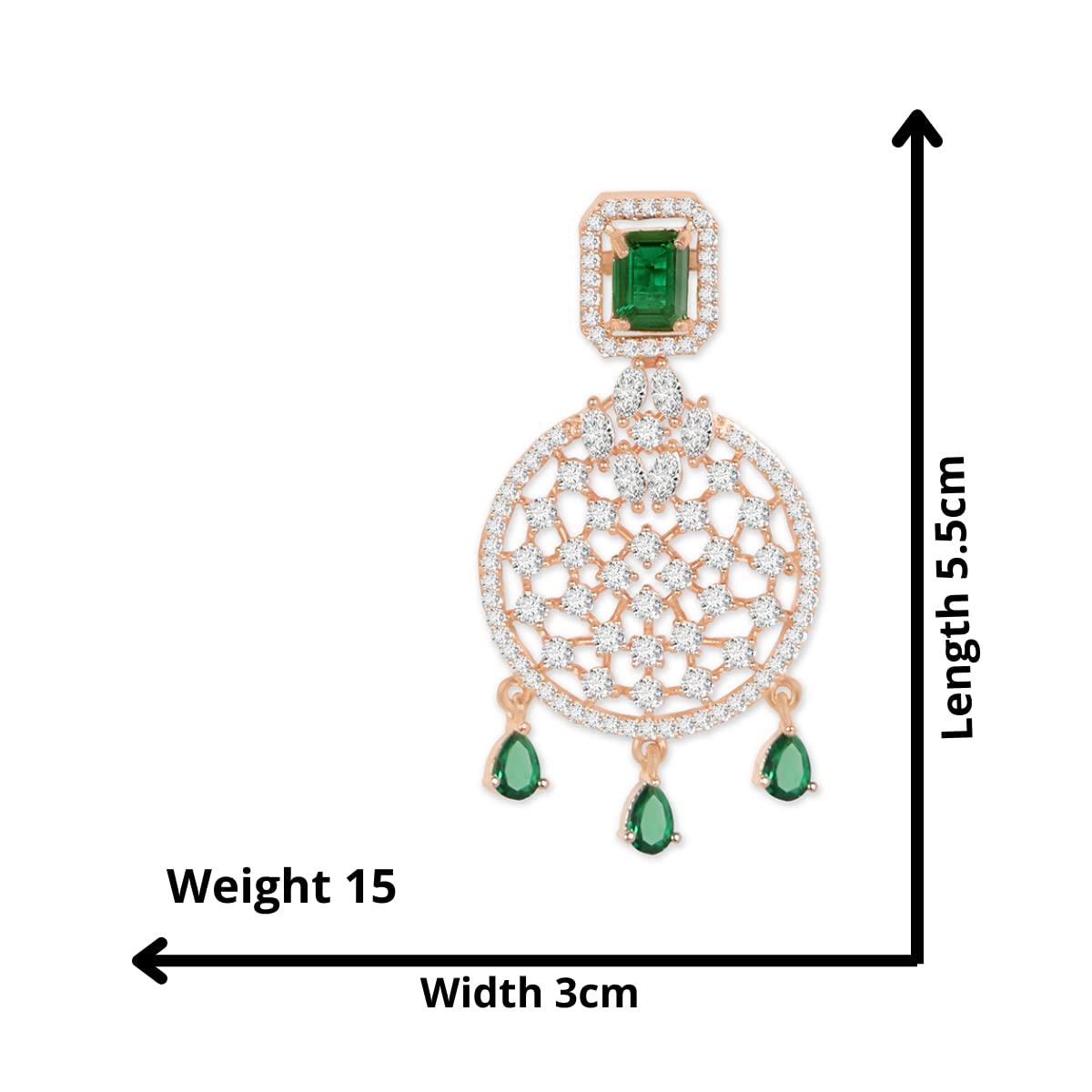 Accessher Rose Gold Plated American Diamond Studded Drop Earrings with Emerald Green Stones for Women | Elegant and Stylish Jewelry for Special Occasions