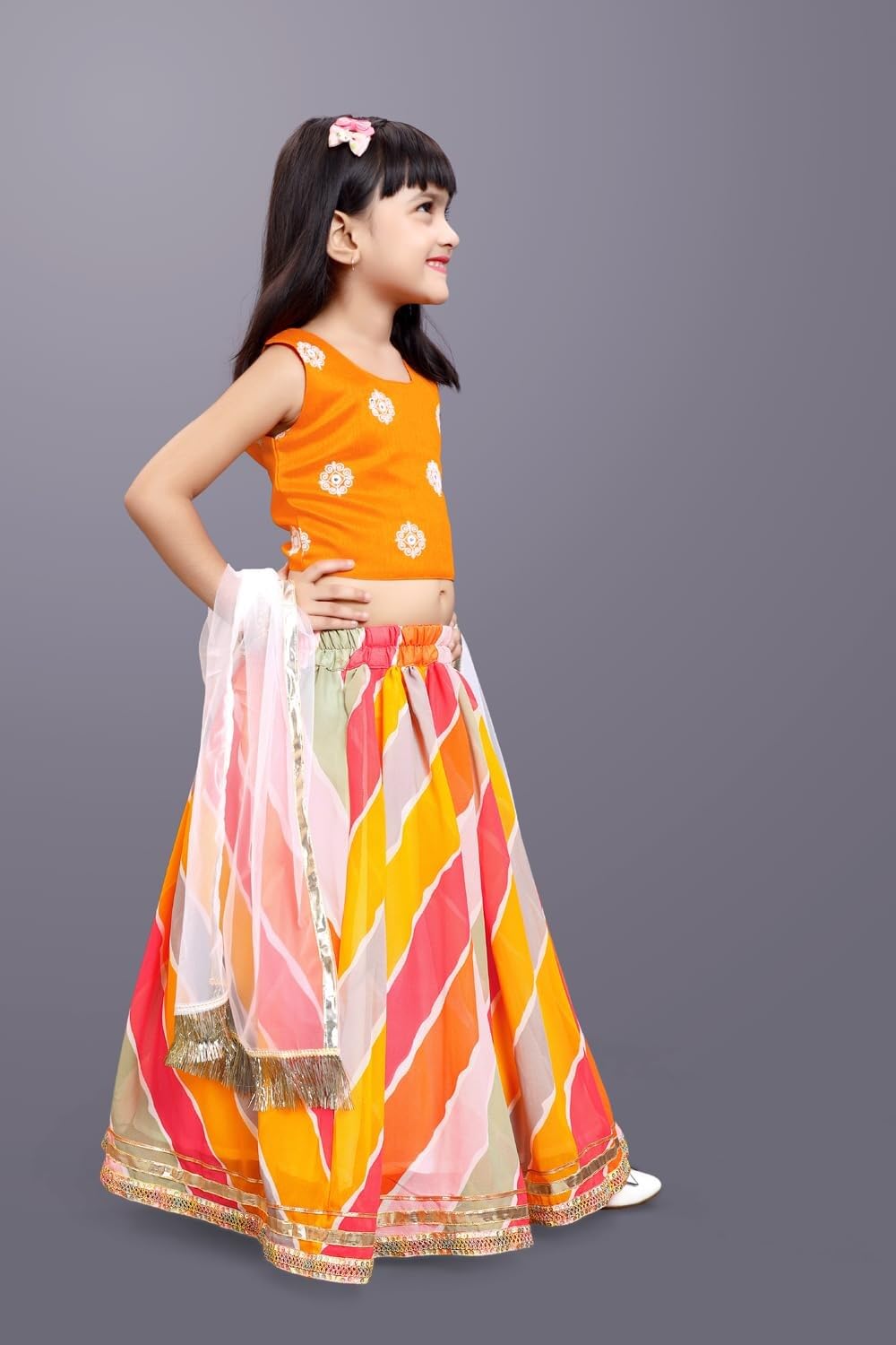 SHRITHI FASHION FAB New Fashionable Fully Stitched Fox Georgette Lehenga Choli Set With Matching Blouse. | dress for kids girls | navratri lehenga for kids girls |(Tanu-Orange-5-6Years)