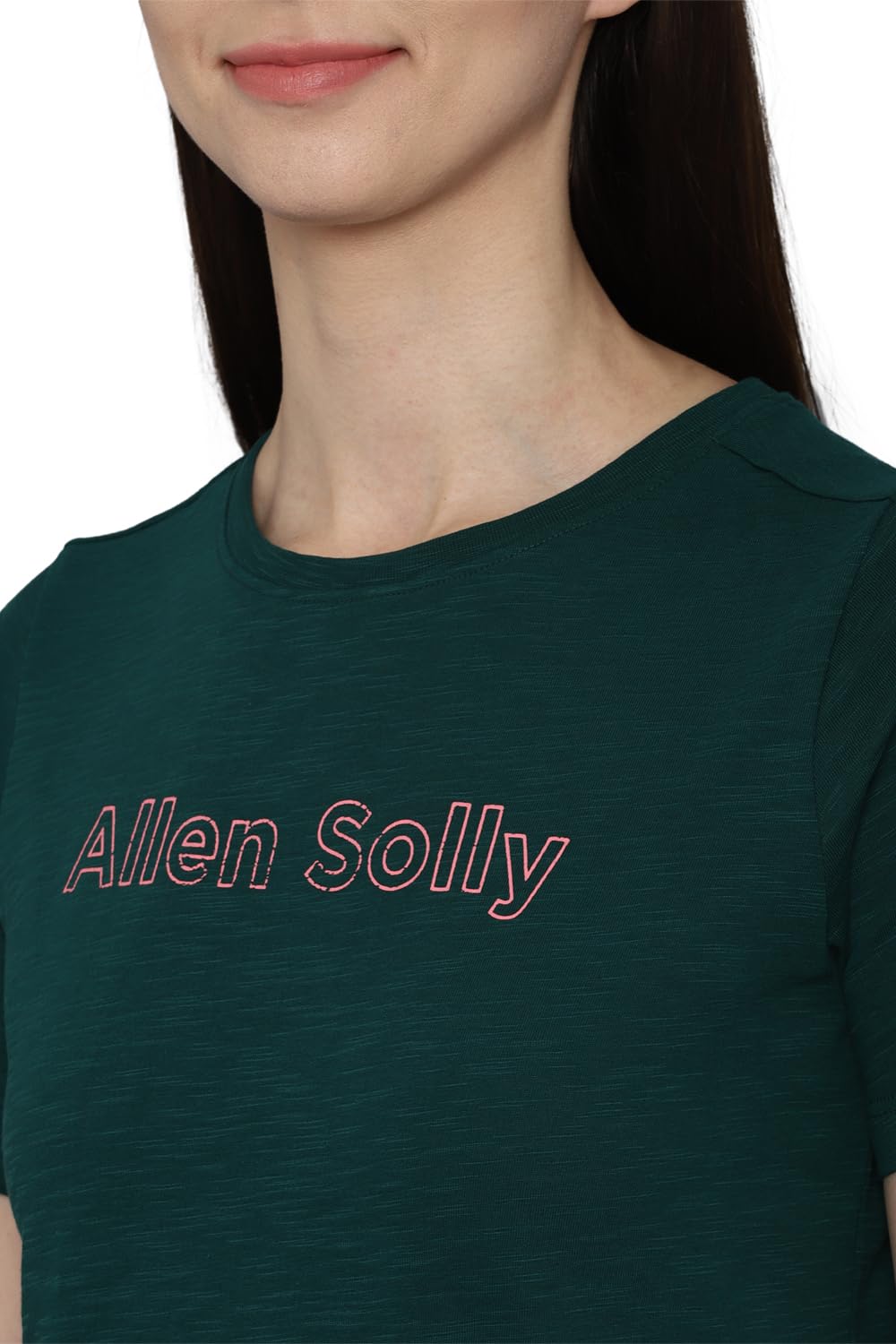 Allen Solly Women's Solid Regular Fit T-Shirts (AHKCCRGFB01581_Green S)