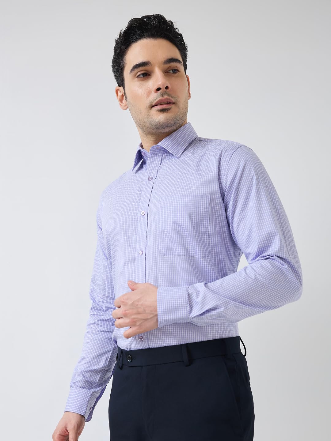 Raymond Men Regular Fit Structure Pattern Pure Cotton Semi Cutaway Collar Full Sleeve Formal Shirt (Size:40)-RMSX12849 Medium Violet