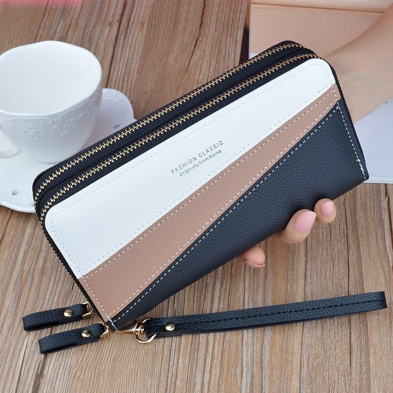 Valerie Women Wallet Zipper Wallets For Girls Leather Clutch Multi Slot Wallet Girls Zipper Coin Large Purse Wallet For Women (Black)